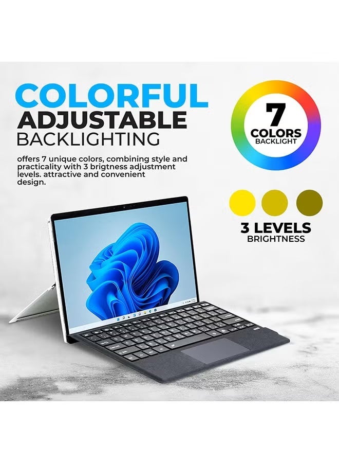 TUNKE Open Box – Backlit Microfiber Bluetooth Keyboard with Touchpad for Surface Pro 7/7 Plus/6/5/4/3 (12.3”) – Arabic & English Keys - Image 4